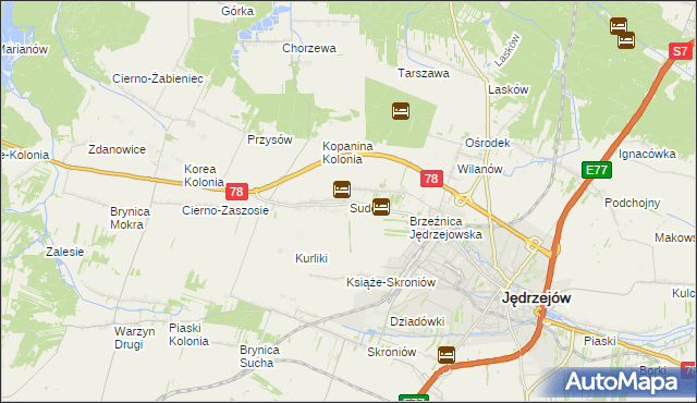 mapa Sudół gmina Jędrzejów, Sudół gmina Jędrzejów na mapie Targeo