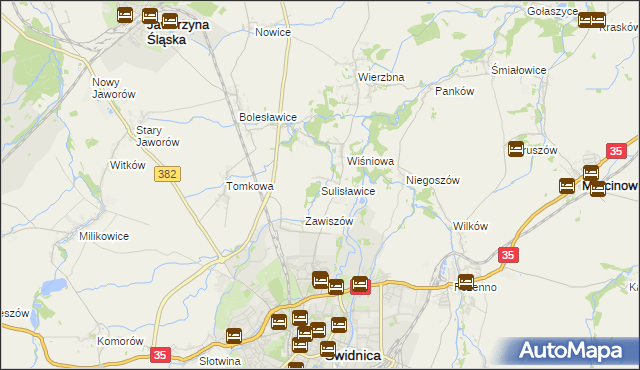 mapa Sulisławice gmina Świdnica, Sulisławice gmina Świdnica na mapie Targeo