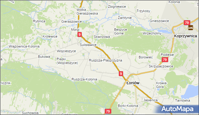 mapa Suliszów gmina Łoniów, Suliszów gmina Łoniów na mapie Targeo