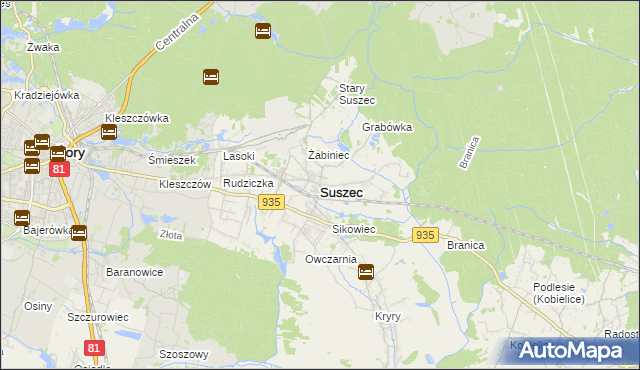 mapa Suszec powiat pszczyński, Suszec powiat pszczyński na mapie Targeo
