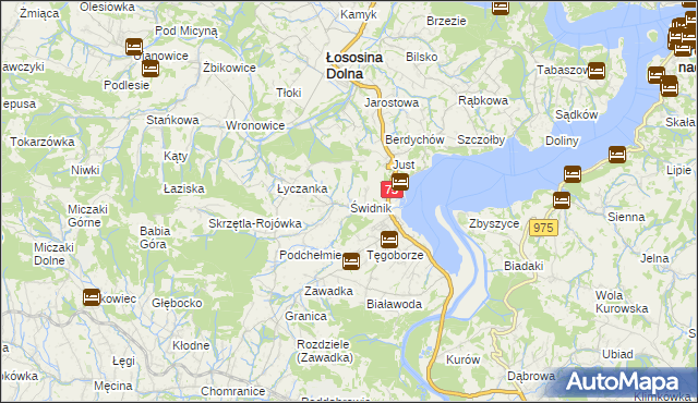 mapa Świdnik gmina Łososina Dolna, Świdnik gmina Łososina Dolna na mapie Targeo