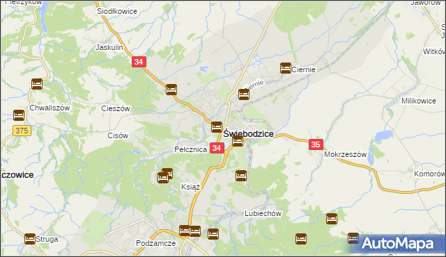 mapa Świebodzice, Świebodzice na mapie Targeo