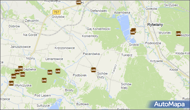 mapa Święcica gmina Rytwiany, Święcica gmina Rytwiany na mapie Targeo