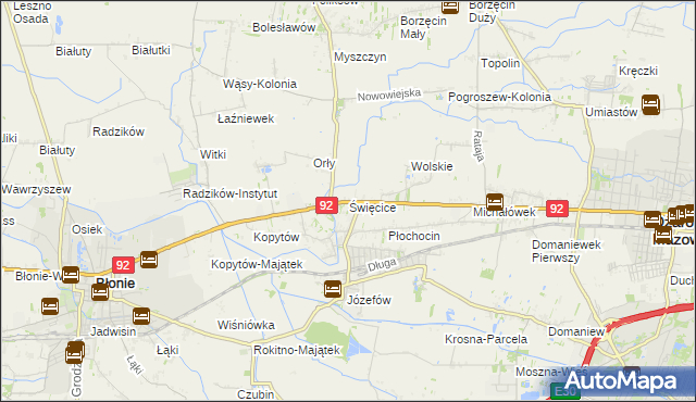 mapa Święcice gmina Ożarów Mazowiecki, Święcice gmina Ożarów Mazowiecki na mapie Targeo
