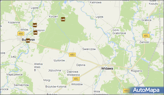 mapa Świerczów gmina Widawa, Świerczów gmina Widawa na mapie Targeo