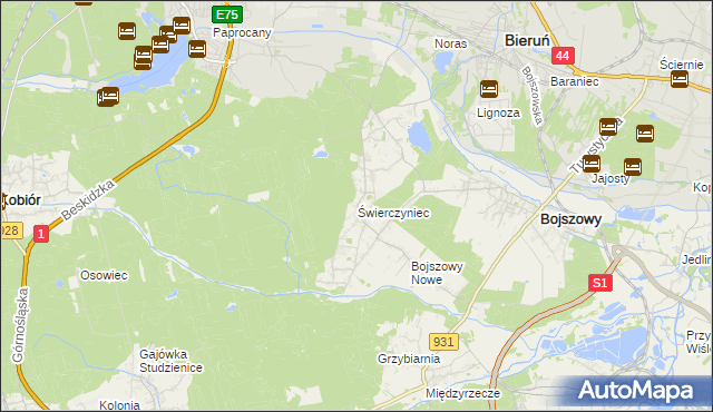mapa Świerczyniec gmina Bojszowy, Świerczyniec gmina Bojszowy na mapie Targeo