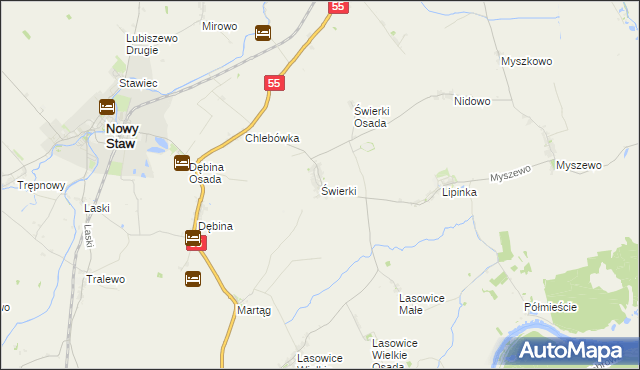 mapa Świerki gmina Nowy Staw, Świerki gmina Nowy Staw na mapie Targeo