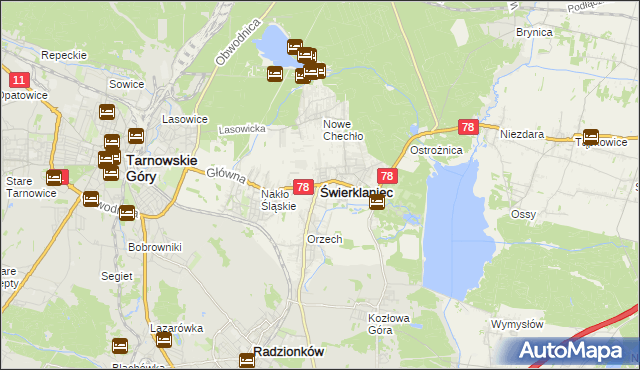 mapa Świerklaniec, Świerklaniec na mapie Targeo