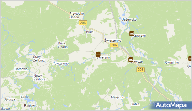 mapa Świerzno gmina Miastko, Świerzno gmina Miastko na mapie Targeo