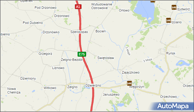 mapa Świętosław gmina Chełmża, Świętosław gmina Chełmża na mapie Targeo