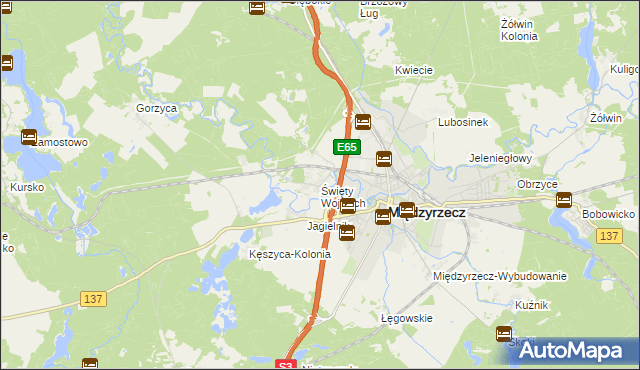 mapa Święty Wojciech gmina Międzyrzecz, Święty Wojciech gmina Międzyrzecz na mapie Targeo