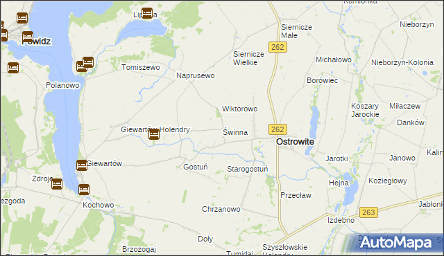 mapa Świnna gmina Ostrowite, Świnna gmina Ostrowite na mapie Targeo