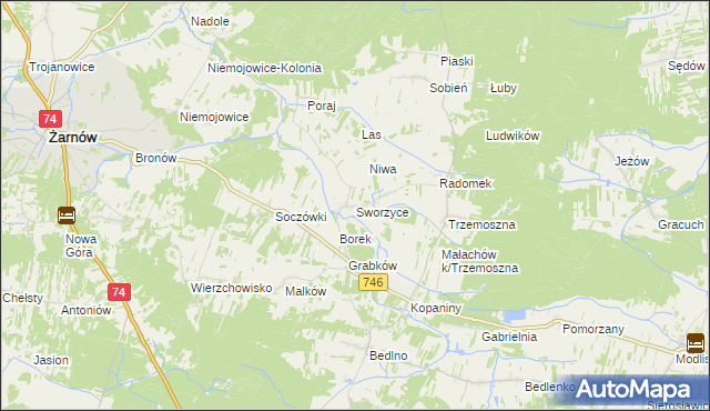 mapa Sworzyce gmina Końskie, Sworzyce gmina Końskie na mapie Targeo