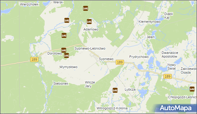 mapa Sypniewo gmina Więcbork, Sypniewo gmina Więcbork na mapie Targeo