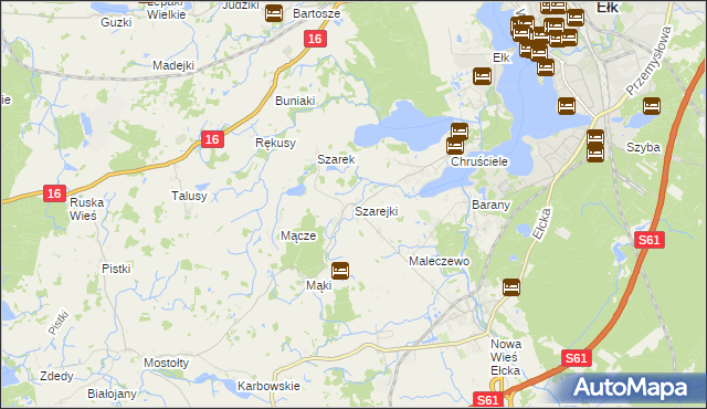 mapa Szarejki gmina Ełk, Szarejki gmina Ełk na mapie Targeo