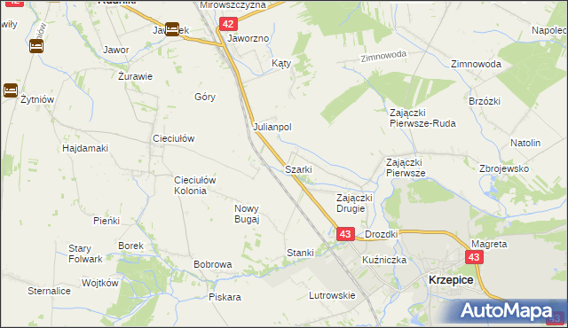 mapa Szarki gmina Krzepice, Szarki gmina Krzepice na mapie Targeo
