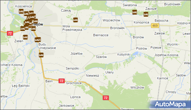 mapa Szarów gmina Poddębice, Szarów gmina Poddębice na mapie Targeo