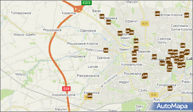 mapa Szerokie gmina Konopnica, Szerokie gmina Konopnica na mapie Targeo