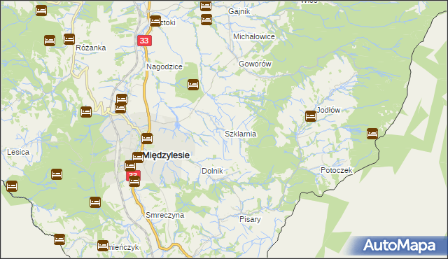 mapa Szklarnia gmina Międzylesie, Szklarnia gmina Międzylesie na mapie Targeo