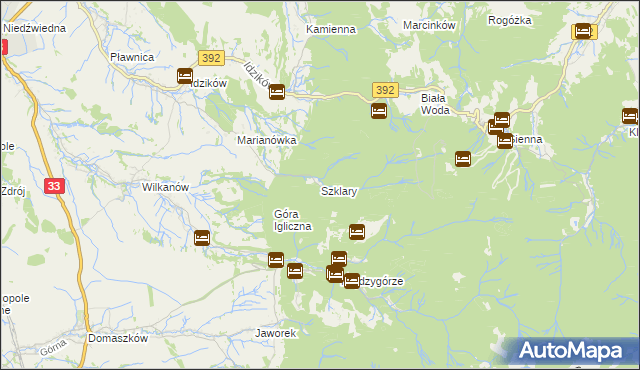 mapa Szklary gmina Bystrzyca Kłodzka, Szklary gmina Bystrzyca Kłodzka na mapie Targeo