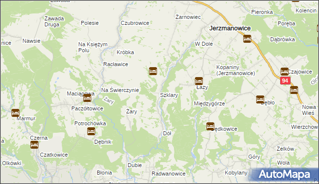 mapa Szklary gmina Jerzmanowice-Przeginia, Szklary gmina Jerzmanowice-Przeginia na mapie Targeo