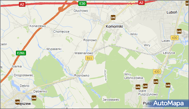 mapa Szreniawa gmina Komorniki, Szreniawa gmina Komorniki na mapie Targeo