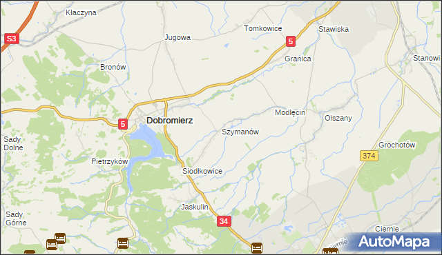 mapa Szymanów gmina Dobromierz, Szymanów gmina Dobromierz na mapie Targeo