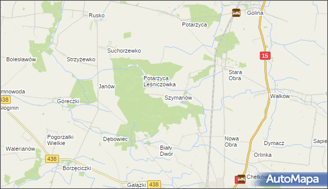 mapa Szymanów gmina Koźmin Wielkopolski, Szymanów gmina Koźmin Wielkopolski na mapie Targeo