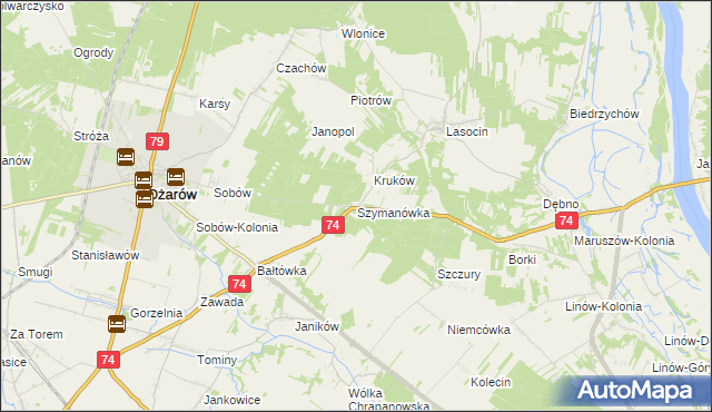 mapa Szymanówka gmina Ożarów, Szymanówka gmina Ożarów na mapie Targeo