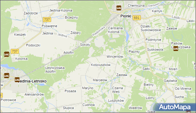 mapa Tadeuszów gmina Pionki, Tadeuszów gmina Pionki na mapie Targeo