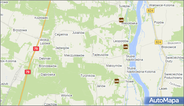 mapa Tadeuszów gmina Tarłów, Tadeuszów gmina Tarłów na mapie Targeo