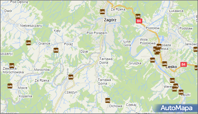 mapa Tarnawa Dolna gmina Zagórz, Tarnawa Dolna gmina Zagórz na mapie Targeo
