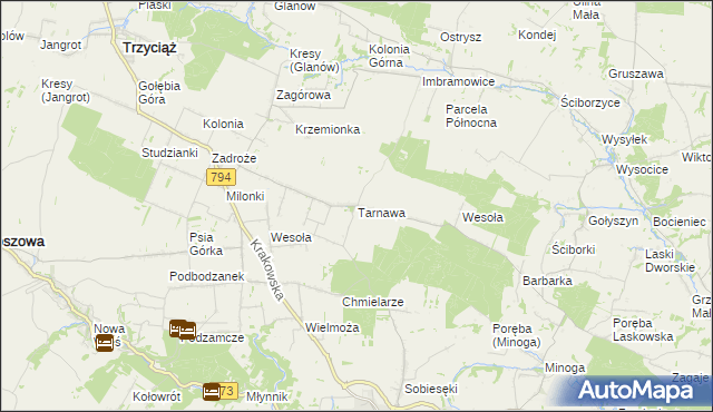 mapa Tarnawa gmina Trzyciąż, Tarnawa gmina Trzyciąż na mapie Targeo
