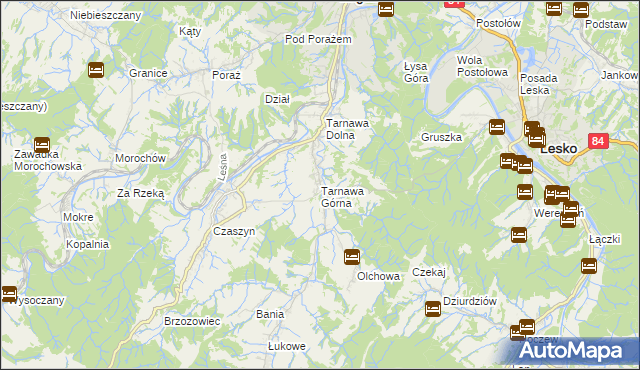 mapa Tarnawa Górna gmina Zagórz, Tarnawa Górna gmina Zagórz na mapie Targeo