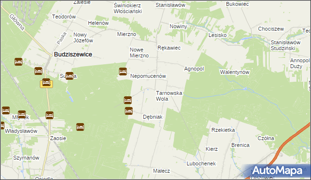 mapa Tarnowska Wola gmina Lubochnia, Tarnowska Wola gmina Lubochnia na mapie Targeo