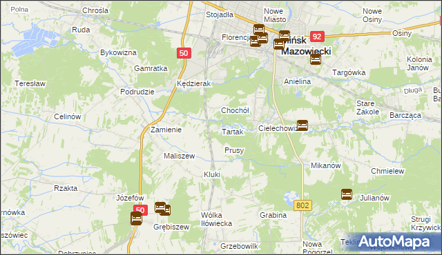 mapa Tartak gmina Mińsk Mazowiecki, Tartak gmina Mińsk Mazowiecki na mapie Targeo