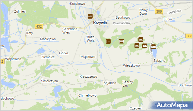 mapa Teklimyśl gmina Krzywiń, Teklimyśl gmina Krzywiń na mapie Targeo