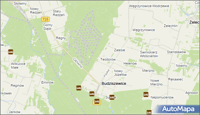 mapa Teodorów gmina Budziszewice, Teodorów gmina Budziszewice na mapie Targeo