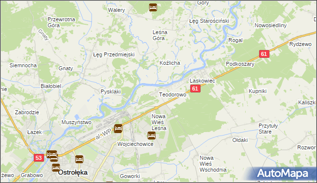 mapa Teodorowo gmina Rzekuń, Teodorowo gmina Rzekuń na mapie Targeo