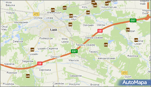 mapa Teodory-Osiedle, Teodory-Osiedle na mapie Targeo