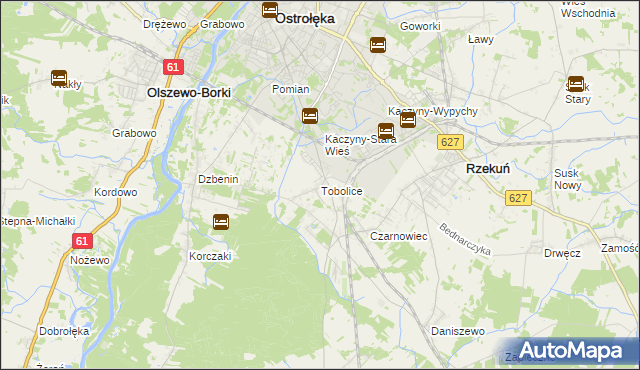 mapa Tobolice gmina Rzekuń, Tobolice gmina Rzekuń na mapie Targeo