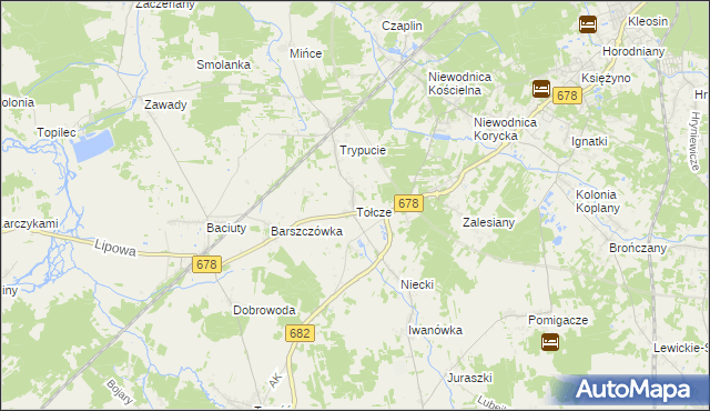 mapa Tołcze gmina Turośń Kościelna, Tołcze gmina Turośń Kościelna na mapie Targeo