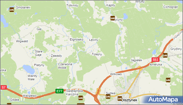 mapa Tolejny, Tolejny na mapie Targeo