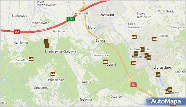 mapa Tomaszew gmina Wiskitki, Tomaszew gmina Wiskitki na mapie Targeo
