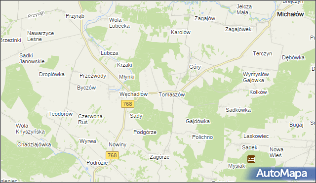 mapa Tomaszów gmina Michałów, Tomaszów gmina Michałów na mapie Targeo
