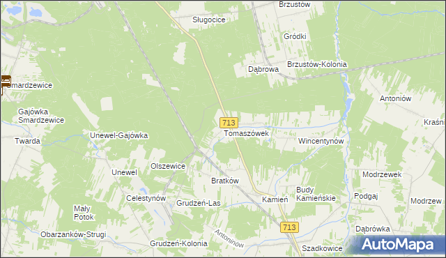 mapa Tomaszówek gmina Sławno, Tomaszówek gmina Sławno na mapie Targeo