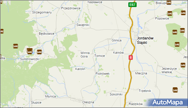mapa Tomice gmina Jordanów Śląski, Tomice gmina Jordanów Śląski na mapie Targeo