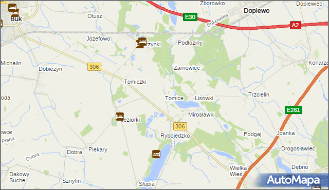 mapa Tomice gmina Stęszew, Tomice gmina Stęszew na mapie Targeo