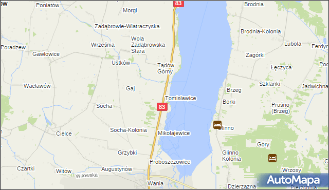 mapa Tomisławice gmina Warta, Tomisławice gmina Warta na mapie Targeo