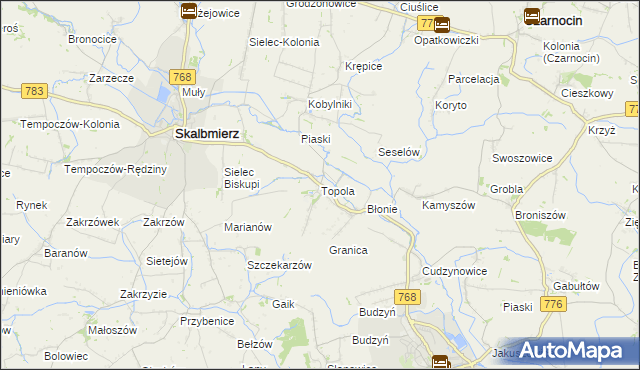 mapa Topola gmina Skalbmierz, Topola gmina Skalbmierz na mapie Targeo